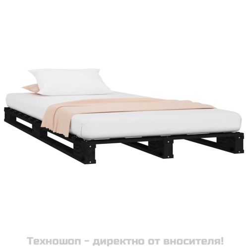 Легло от палети, черно, 75x190 см, бор масив, Small Single