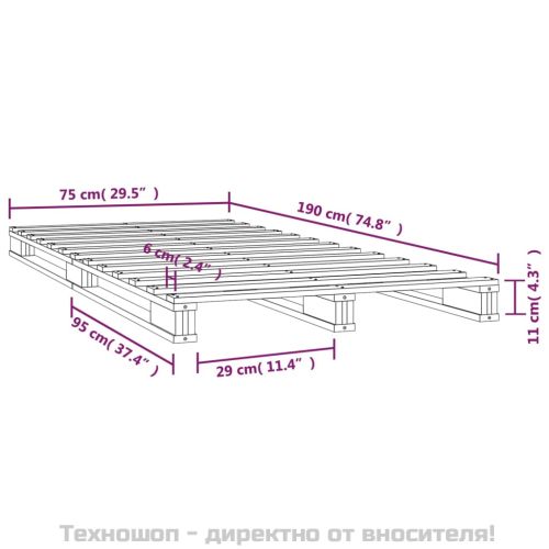 Легло от палети, черно, 75x190 см, бор масив, Small Single