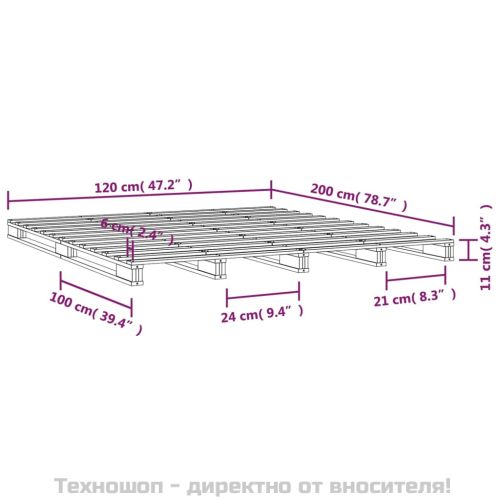 Легло от палети, меденокафява, 120x200 см, бор масив