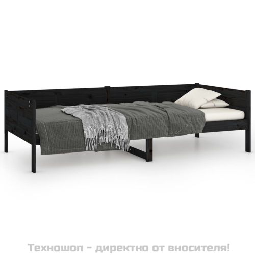Дневно легло, черно, борово дърво масив, 90x190 см