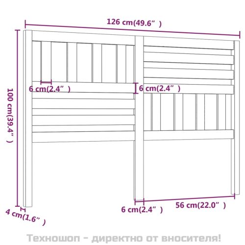 Горна табла за легло, сива, 126x4x100 см, бор масив