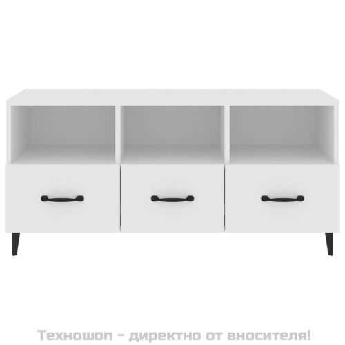 ТВ шкаф, бял, 102x35x50 см, инженерно дърво