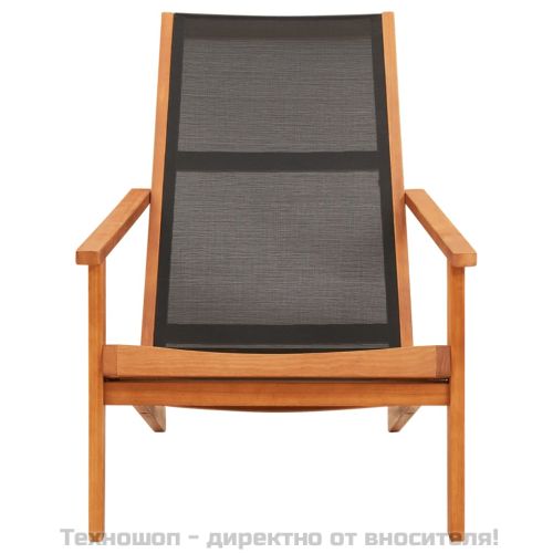 Градински релакс стол черен евкалиптово дърво масив и textilene