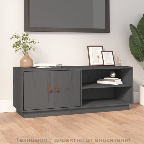ТВ шкаф, сив, 105x34x40 см, бор масив