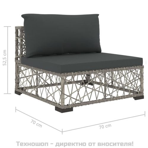 Градински комплект с възглавници, 10 части, полиратан, сив