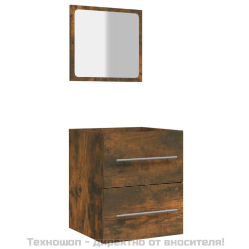 Шкаф за баня с огледало, Опушен дъб, 41x38,5x48 см