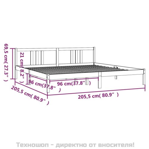 Рамка за легло, бяла, дърво масив, 200x200 см