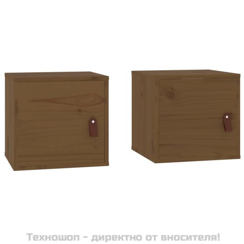 Стенни шкафове, 2 бр, меденокафяви, 31,5x30x30 см, бор масив