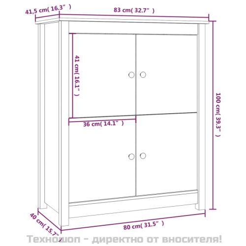 Сайдборд, черен, 83x41,5x100 см, бор масив