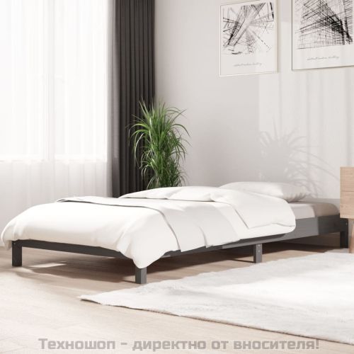 Стифиращо легло, Сиво, борово дърво масив, 75x190 см