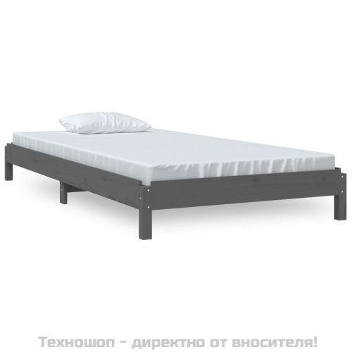 Стифиращо легло, Сиво, борово дърво масив, 75x190 см