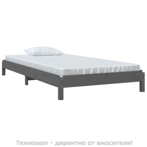 Стифиращо легло, Сиво, борово дърво масив, 75x190 см