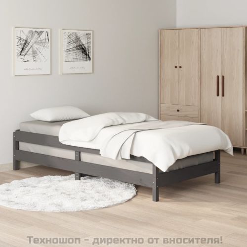 Стифиращо легло, Сиво, борово дърво масив, 75x190 см