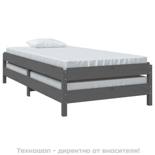 Стифиращо легло, Сиво, борово дърво масив, 75x190 см