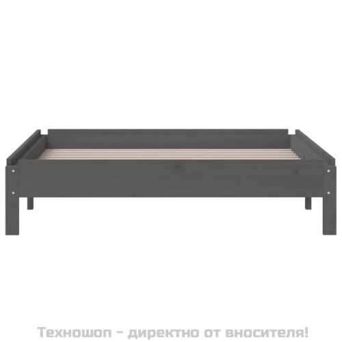 Стифиращо легло, Сиво, борово дърво масив, 75x190 см