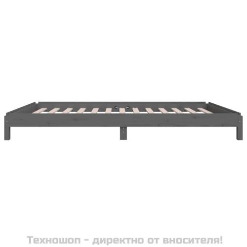 Стифиращо легло, Сиво, борово дърво масив, 75x190 см