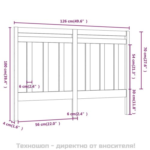 Горна табла за легло, меденокафява, 126x4x100 см, бор масив