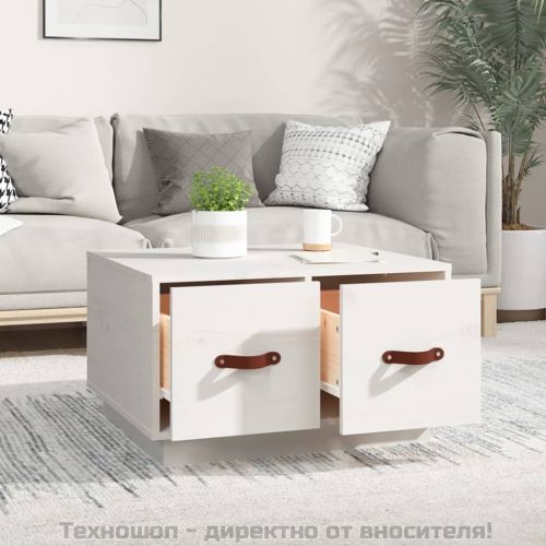 Кафе маса, бяла, 60x53x35 см, борово дърво масив