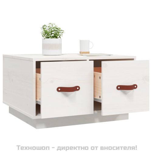 Кафе маса, бяла, 60x53x35 см, борово дърво масив