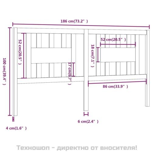 Табла за спалня, сива, 186x4x100 см, бор масив