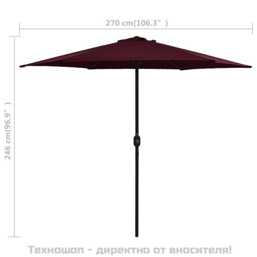 Градински чадър с алуминиев прът, 270x246 см, бордо червен