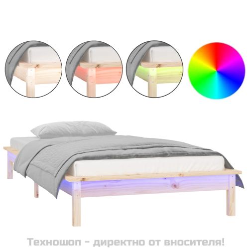 Рамка за легло с LED осветление 100x200 см масивно дърво