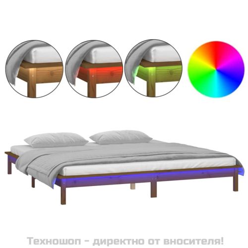 LED легло меденокафяво 120x190 см Small Double масивно дърво