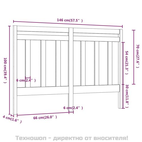 Горна табла за легло, черна, 146x4x100 см, бор масив