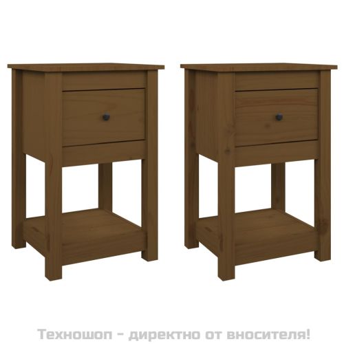 Нощни шкафчета, 2 бр, меденокафяви, 40x35x61,5 см, бор масив