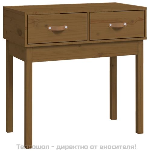 Конзолна маса, меденокафява, 76,5x40x75 см, борово дърво масив