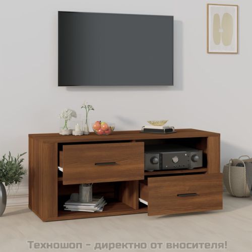 ТВ шкаф, кафяв дъб, 100x35x40 см, инженерно дърво