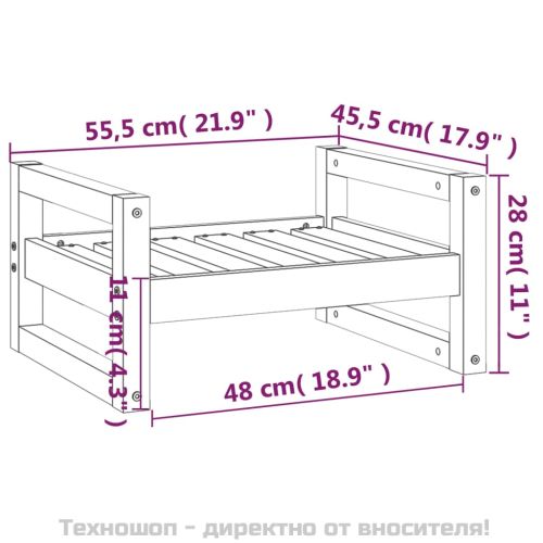 Кучешко легло, бяло, 55,5x45,5x28 см, борова дървесина масив
