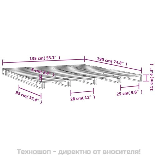 Легло от палети черно 135x190 см бор масив Double