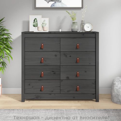 Страничен шкаф сив 100x40x90 см борово дърво масив