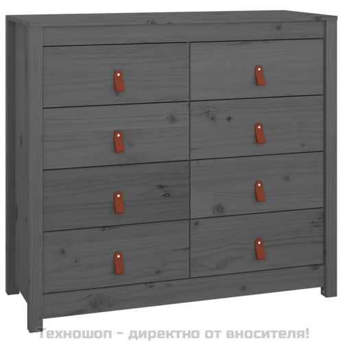 Страничен шкаф сив 100x40x90 см борово дърво масив