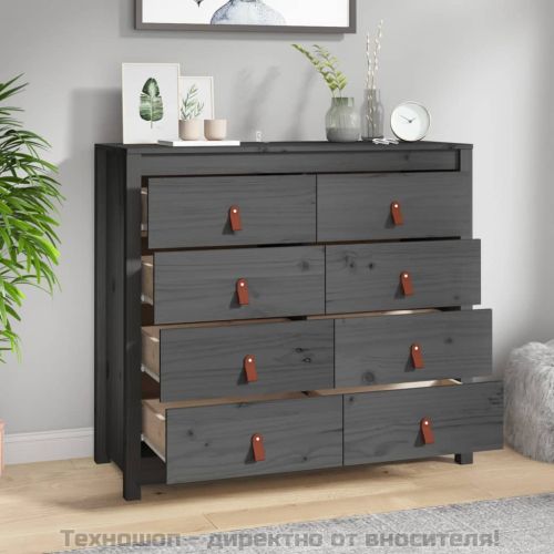 Страничен шкаф сив 100x40x90 см борово дърво масив