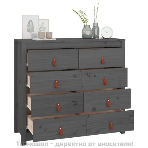 Страничен шкаф сив 100x40x90 см борово дърво масив