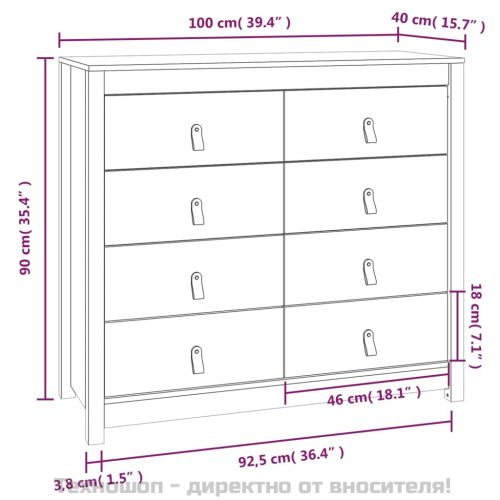 Страничен шкаф сив 100x40x90 см борово дърво масив