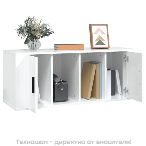 ТВ шкаф бял гланц 100x35x40 см инженерно дърво