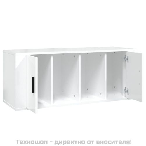 ТВ шкаф бял гланц 100x35x40 см инженерно дърво