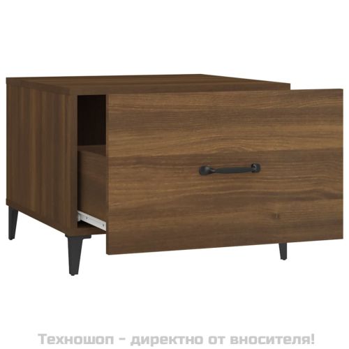 Маса за кафе с метални крака, кафяв дъб, 50x50x40 см