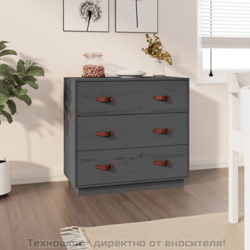 Сайдборд, сив, 80x40x75 см, бор масив