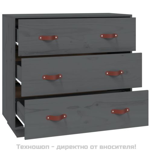 Сайдборд, сив, 80x40x75 см, бор масив