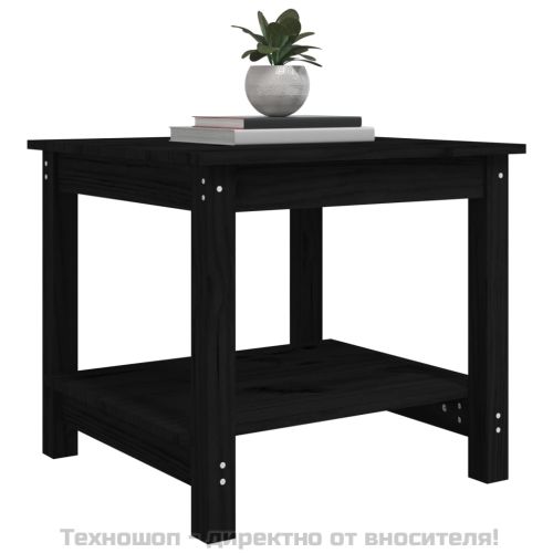 Кафе маса, черна, 50x50x45 см, борово дърво масив