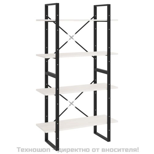 4-етажна библиотека, бяла, 80x30x140 см, борово дърво масив