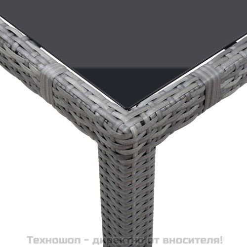 Градински трапезен комплект, 9 части, полиратан, сив