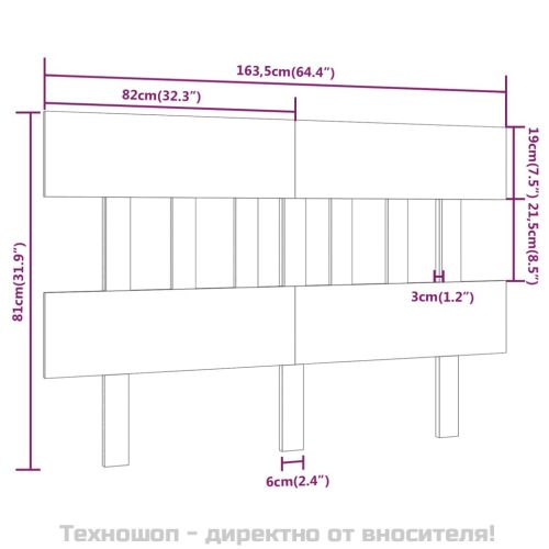 Горна табла за легло, черна, 163,5x3x81 см, бор масив