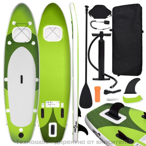 Комплект надуваем стендъп падълборд, зелен, 330x76x10 см