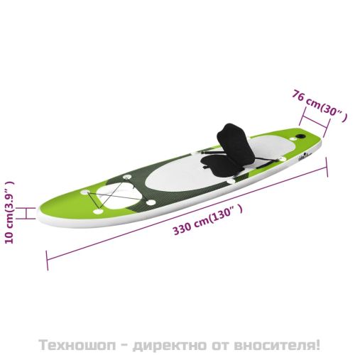 Комплект надуваем стендъп падълборд, зелен, 330x76x10 см