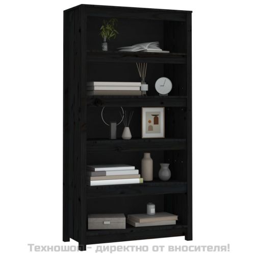 Библиотека, черна, 80x35x154 см, бор масив